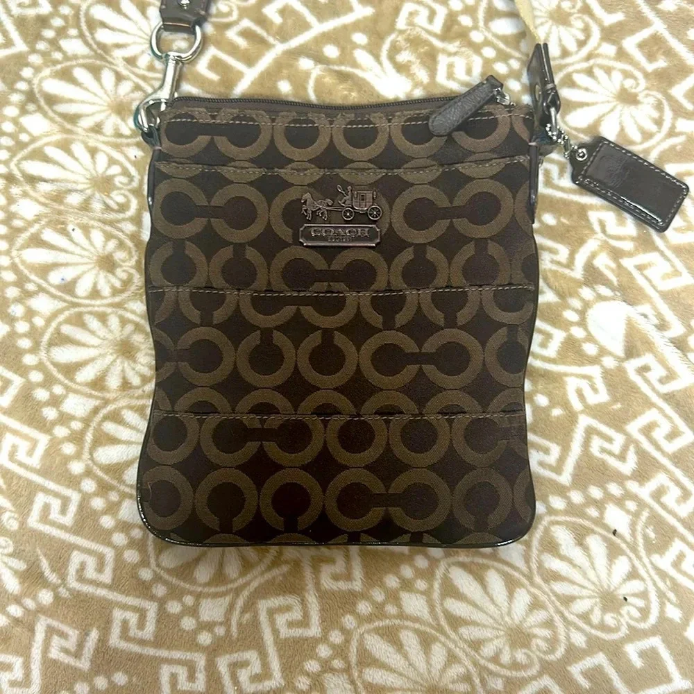Coach Shoulder Bag Brown Beige Tribeca Op Art 43131 Mini Canvas